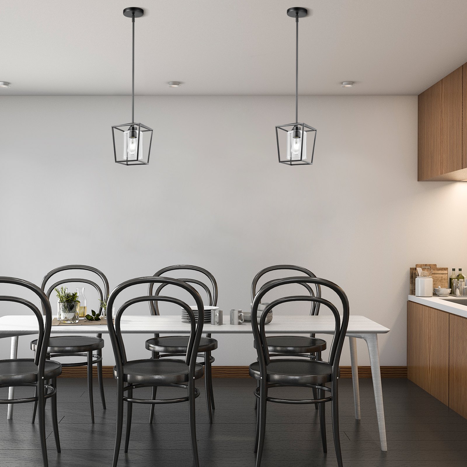 Black Pendant Light Iron Cage Metal Pendant Lighting With Glass