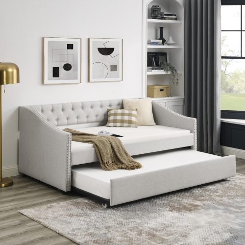 The Double Sofa Bed Has A Double Roller Upholstered Tufted Sofa