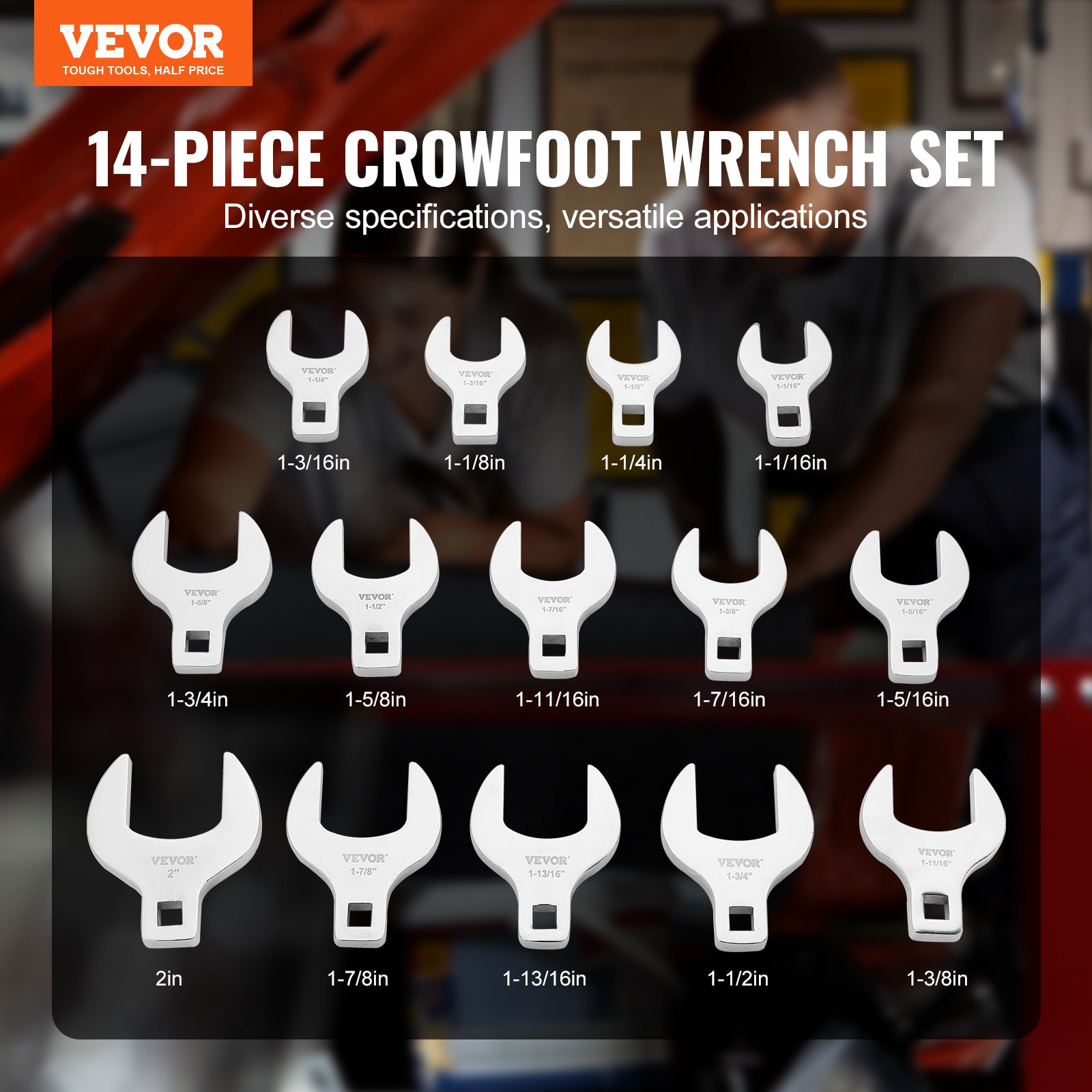 Crowfoot Wrench Set,14 Piece Sae Crows Foot Wrench Set With