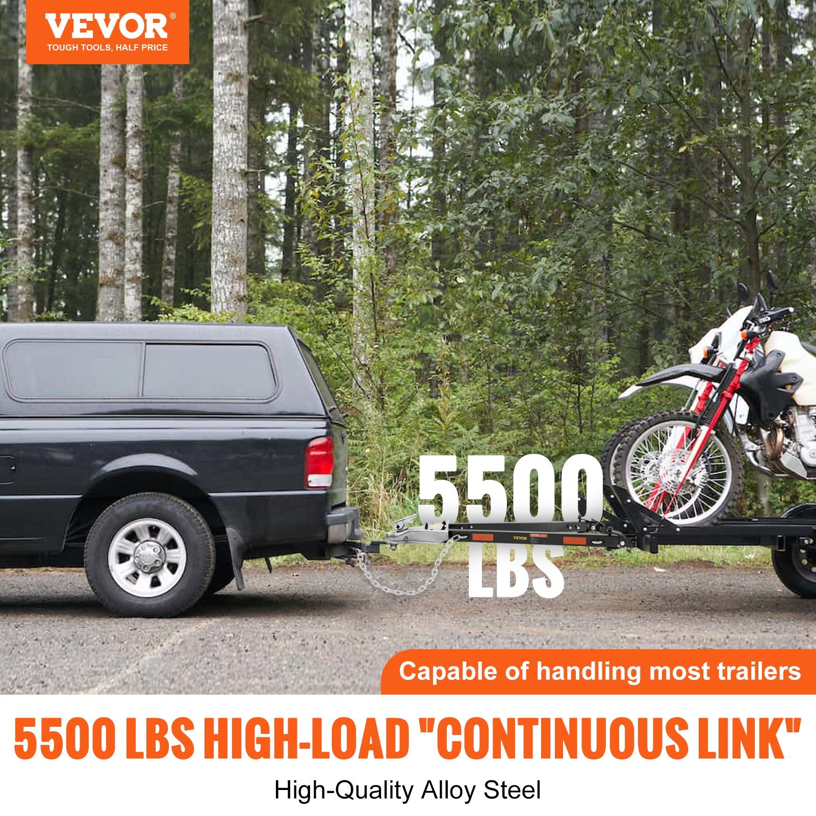 Tow Bar, 5500 Lbs Towing Capacity With Chains, Powder Coating