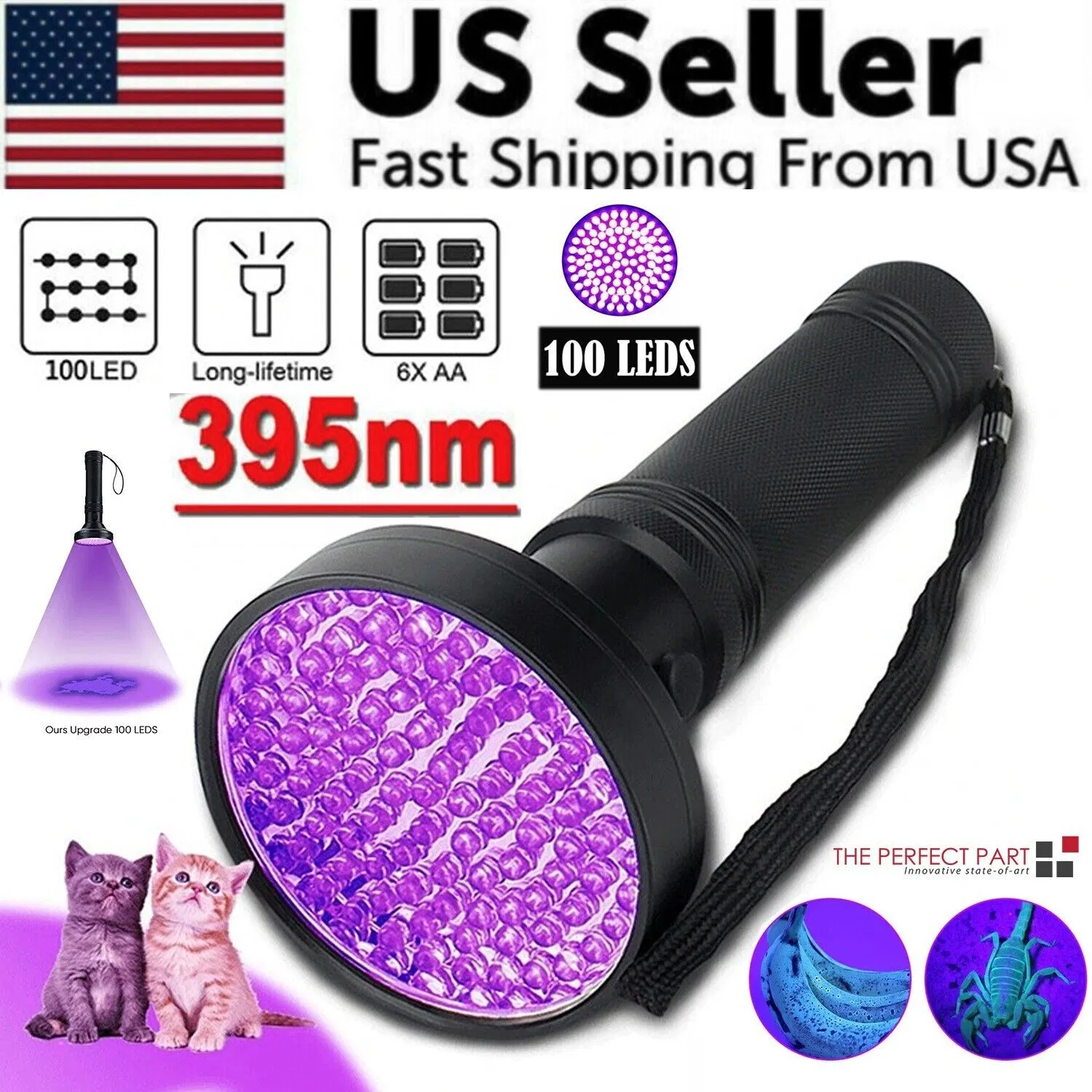 Uv Ultraviolet Light Led Flashlight Blacklight 395nm Inspection
