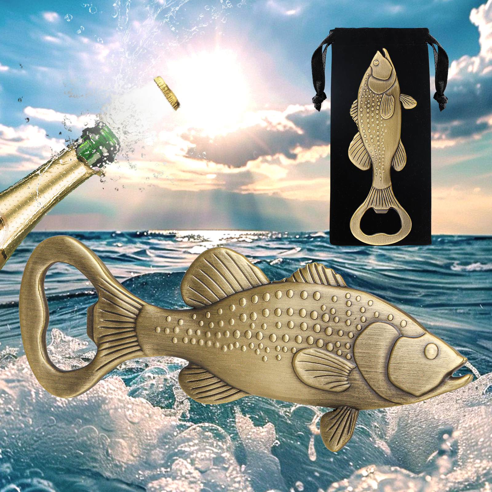 Creative Sea Bass Bottle Opener With Velvet Bag , Exclusive