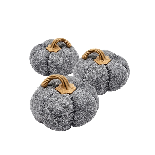 Set Of 3, 8.3x8.3x5.5 Gray Pumpkin, Pumpkin Ornament Decor For