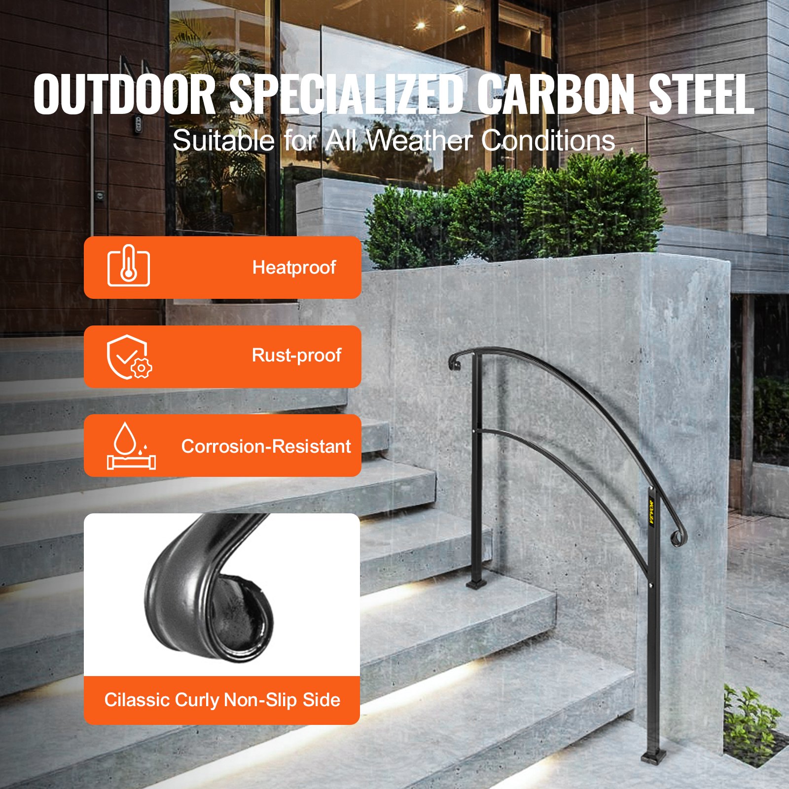 Handrails For Outdoor Steps, Fit 1 Or 3 Steps Outdoor Stair