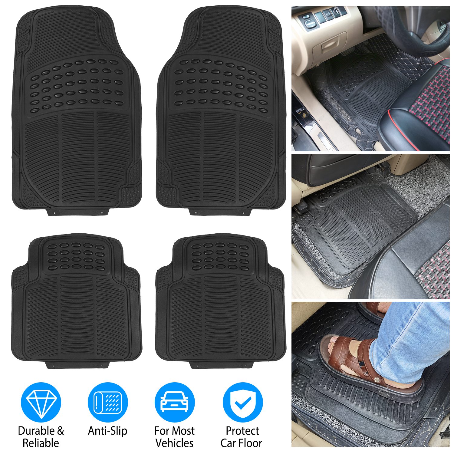 1set Automotive Floor Mats With Front And Rear Pvc Rubber Floor