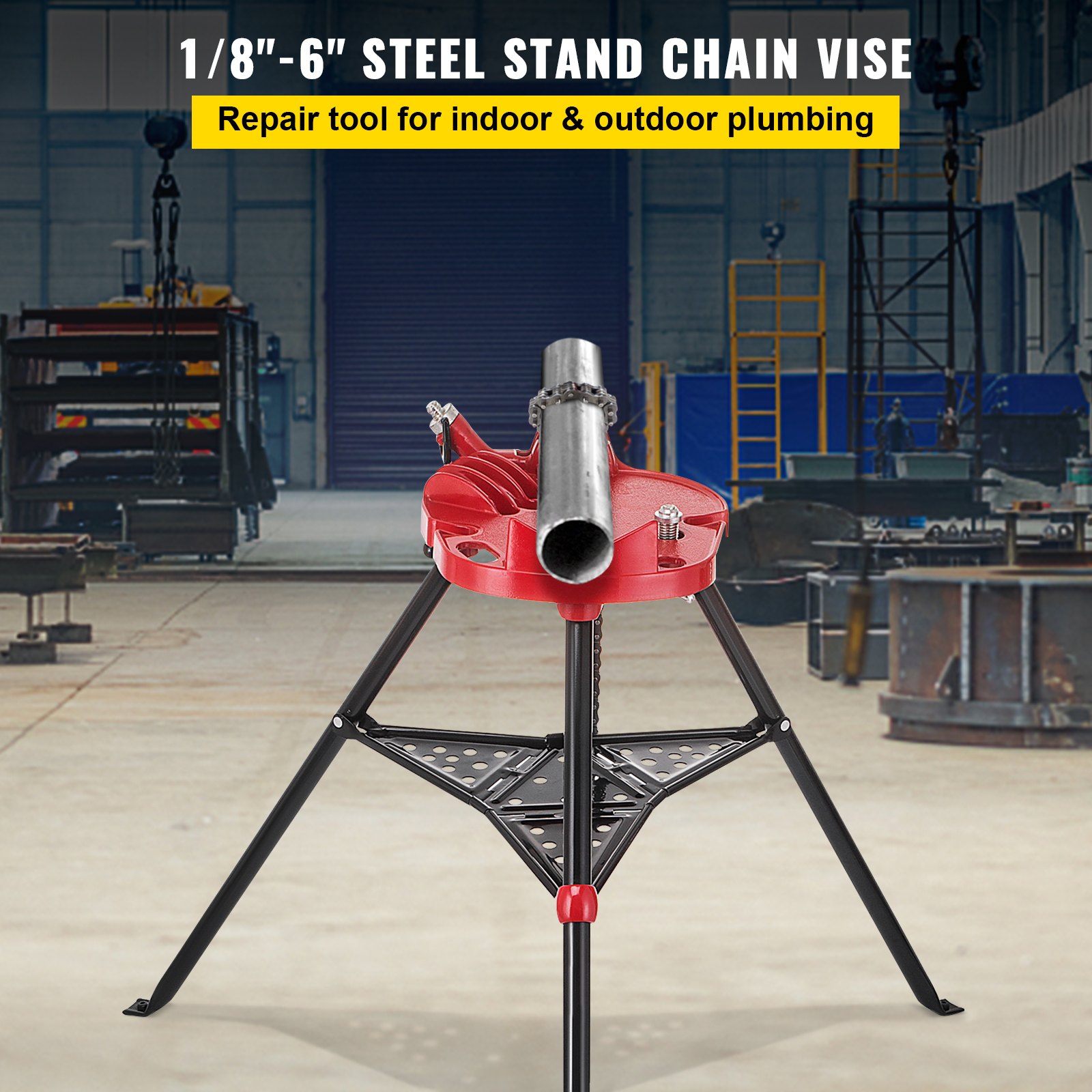 Tripod Pipe Chain Vise Stand W Steel Legs & Rubber Mounts Bib