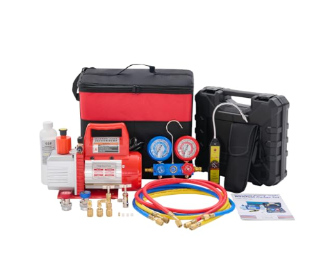 110v 1 3 4cfm Vacuum Kit With R134a Manifold Gauge & Leak