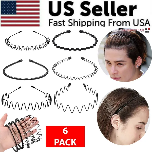 6pcs Metal Hair Headband Wave Style Hoop Band Comb Sports