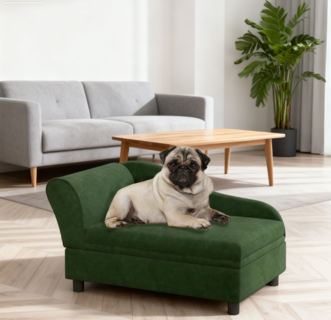 Pet Sofa Bed Couch With Storage,With Soft Cushion , Green