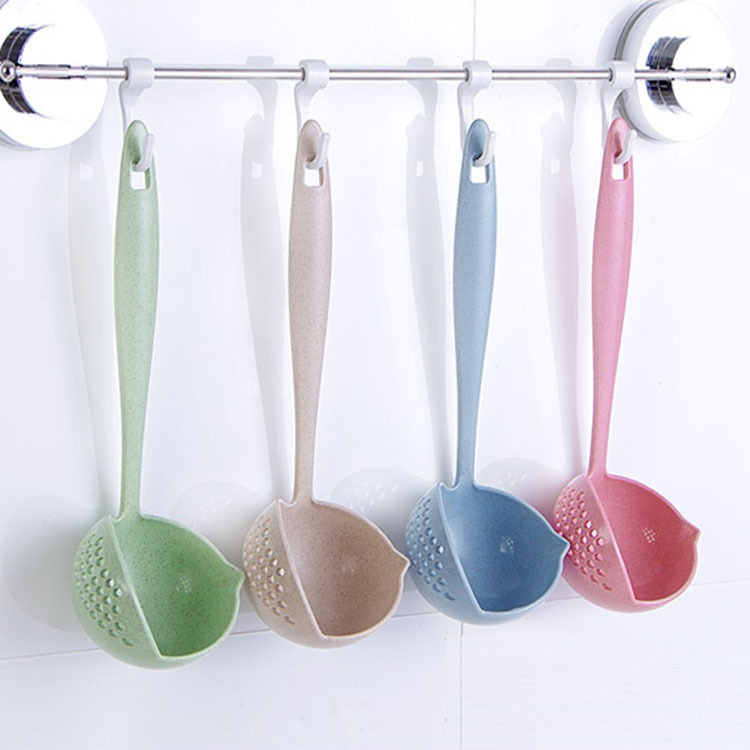 Wheat Straw Long Handled Dual Use Large Soup Ladle Colander
