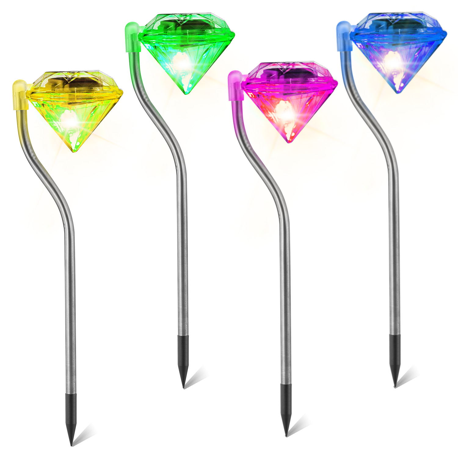 4pcs Solar Garden Stake Light Outdoor Diamond Led Light 7 Color