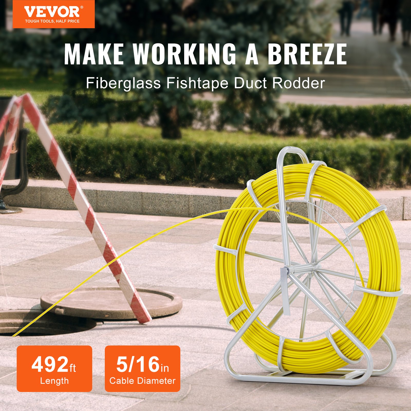 Fish Tape Fiberglass, 492 Ft, Duct Rodder Fishtape Wire Puller,