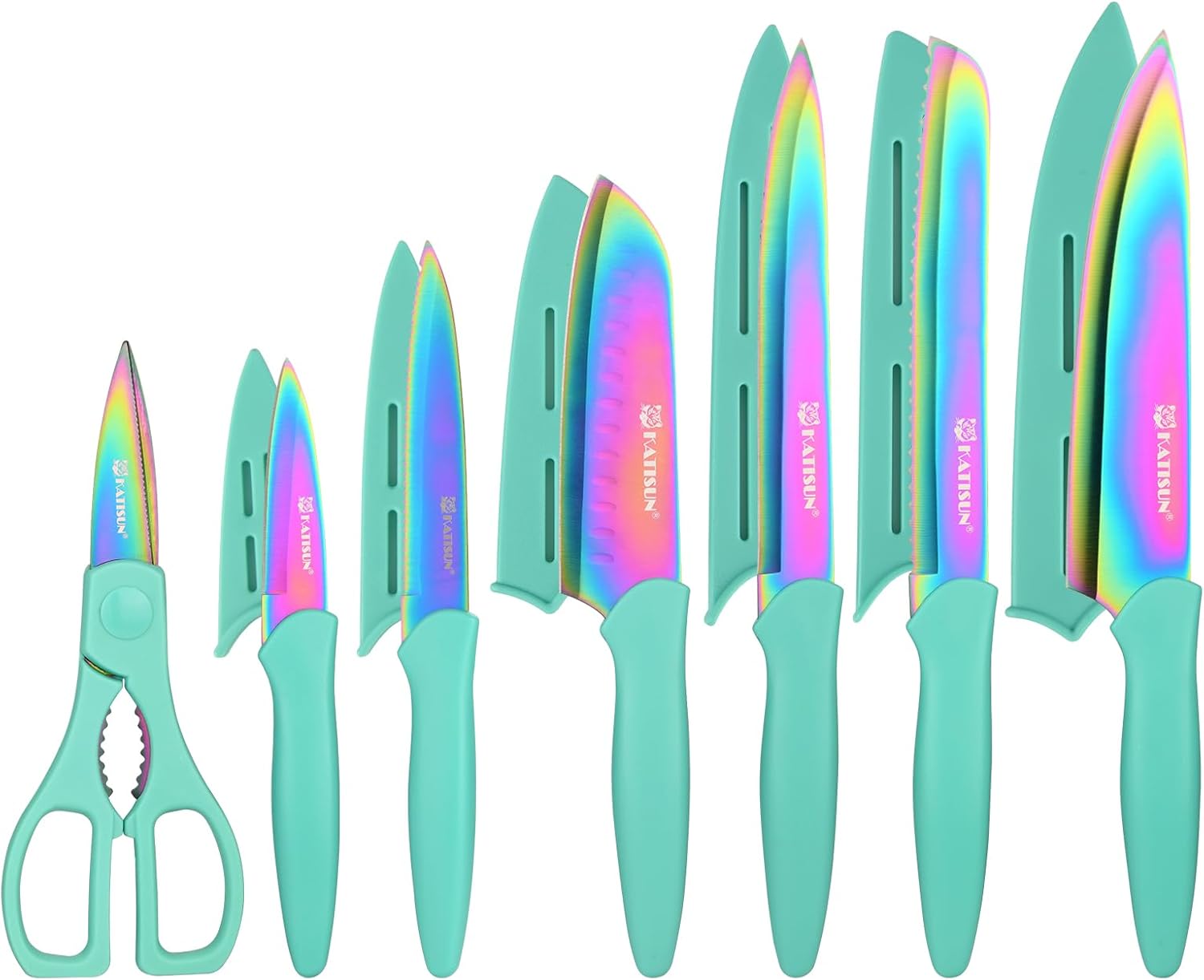 13 Piece Blue Non Stick Stainless Steel Boxed Knives Set