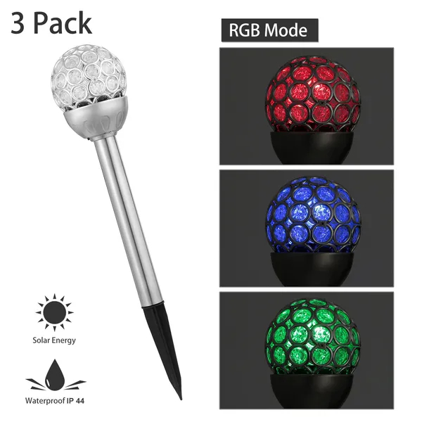 Solarek 3 Pcs Outdoor Solar Lights Waterproof Ball Rgb Light