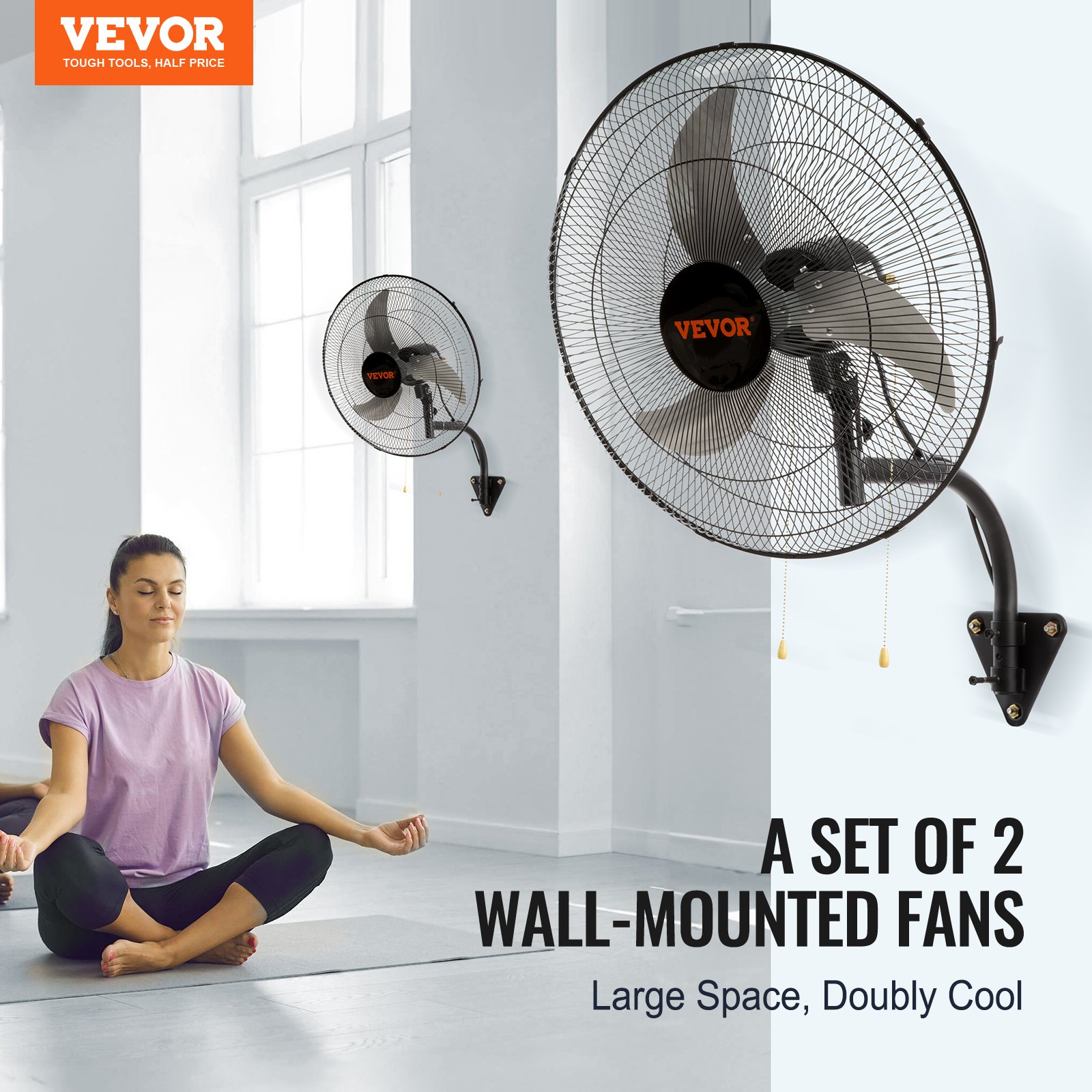 Wall Mount Fan, 2 Pcs 18 Inch Oscillating, 3 Speed High