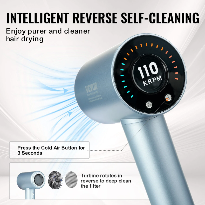 High Speed Hair Dryer With 105,000rpm Brushless Motor, 200