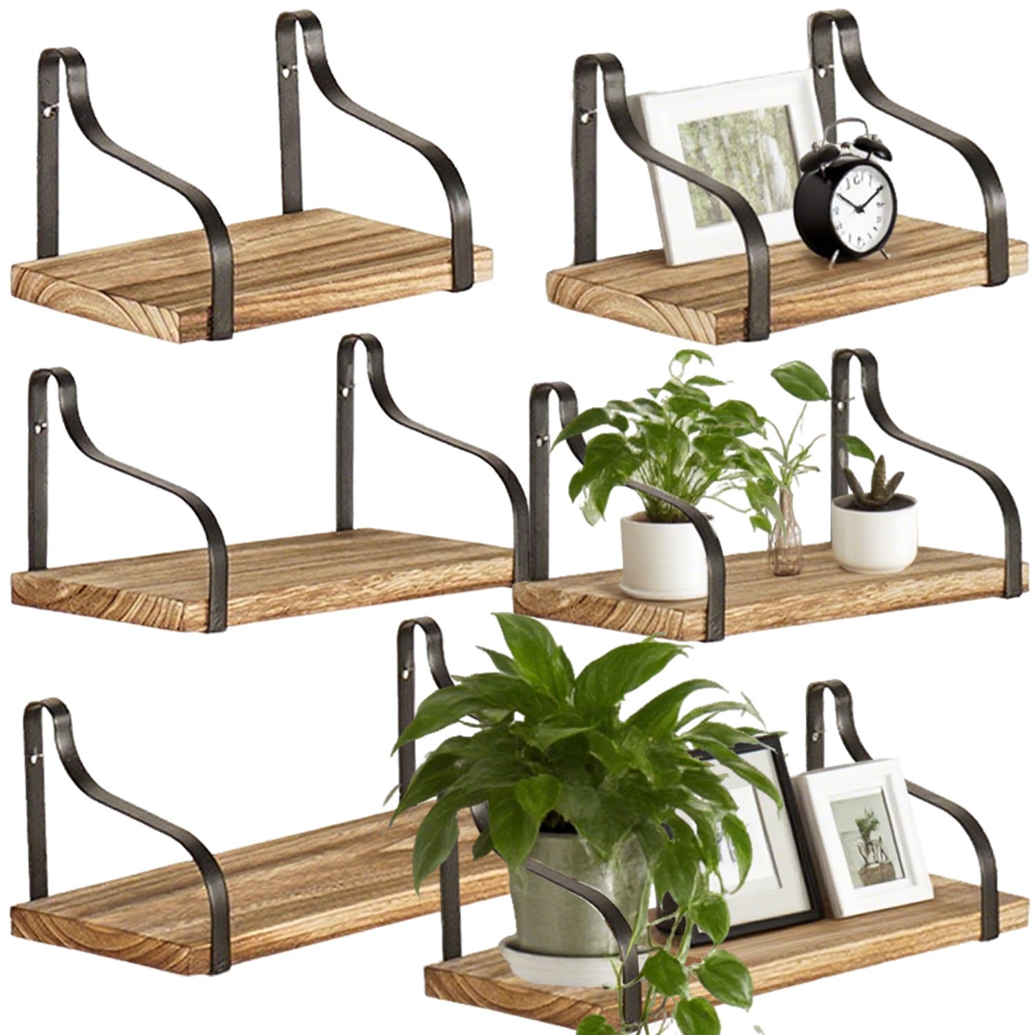3 Pcs Wood Floating Shelves 3 Size Rustic Brown Wall Shelves