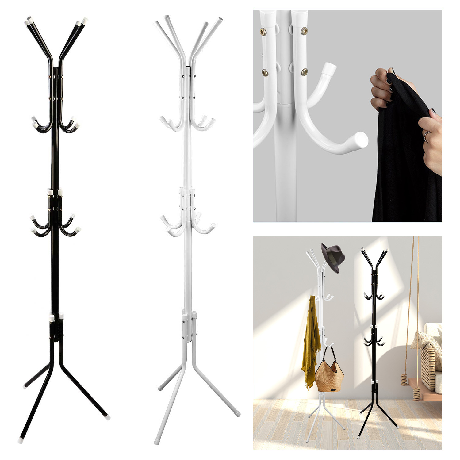 Black White Options Standing Coat Hat Rack Organizer
