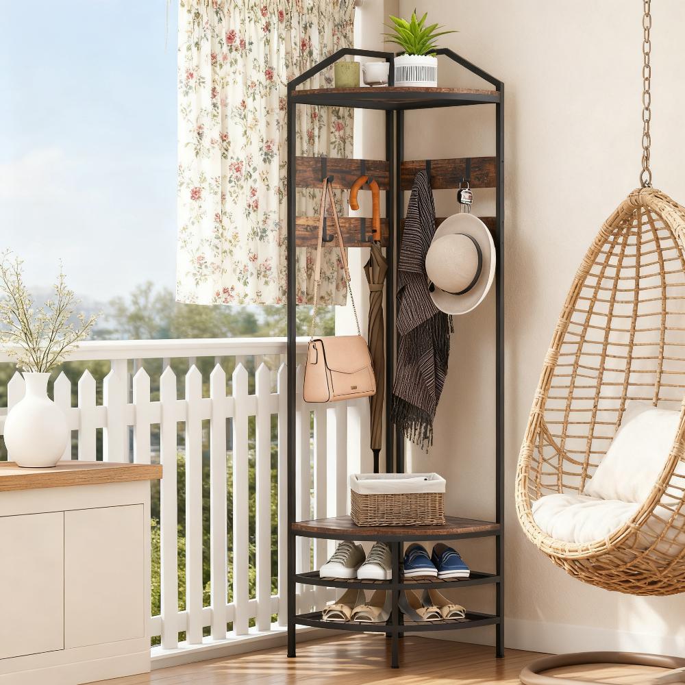 Coat Rack Corner Hall Tree, Industrial 4 Tier Coat Rack
