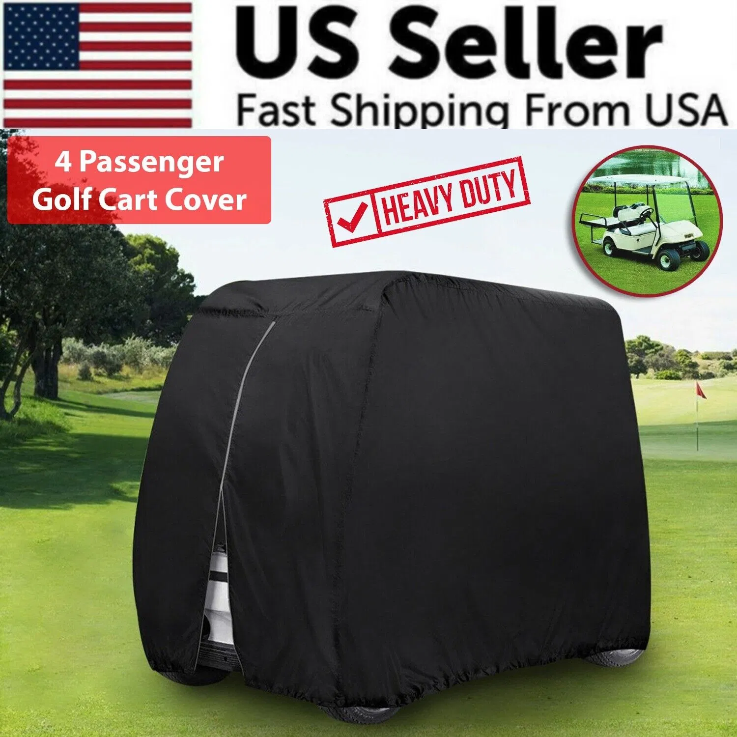 Waterproof Golf Cart Cover Zipper 4 Passenger Ez Go Club Car