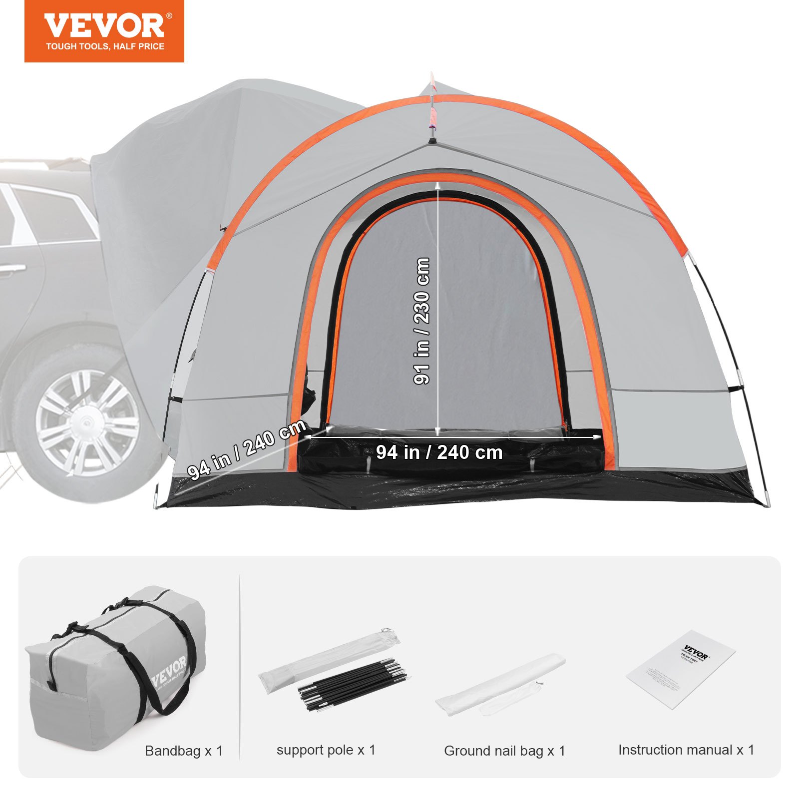Suv Tent Attachment For Camping With Rain Layer And Carry Bag,