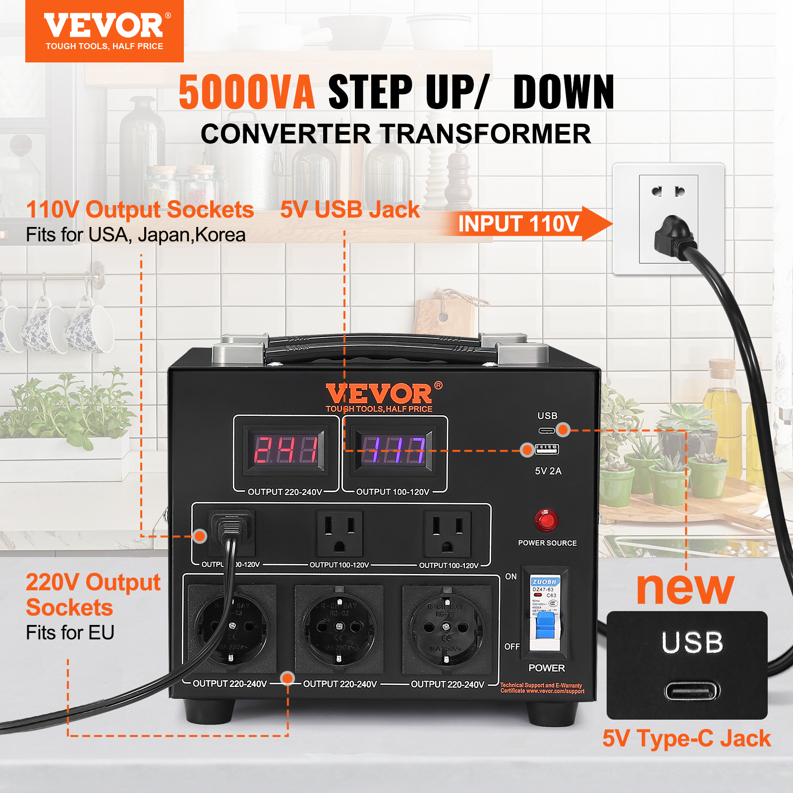 Voltage Converter Transformer, 5000w, Heavy Duty Step Up Down