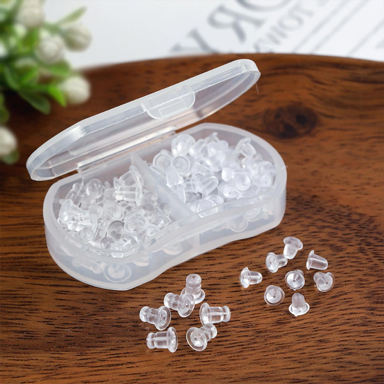 1 Box 2 Types Of Transparent Soft Silicone Earrings Back Plug