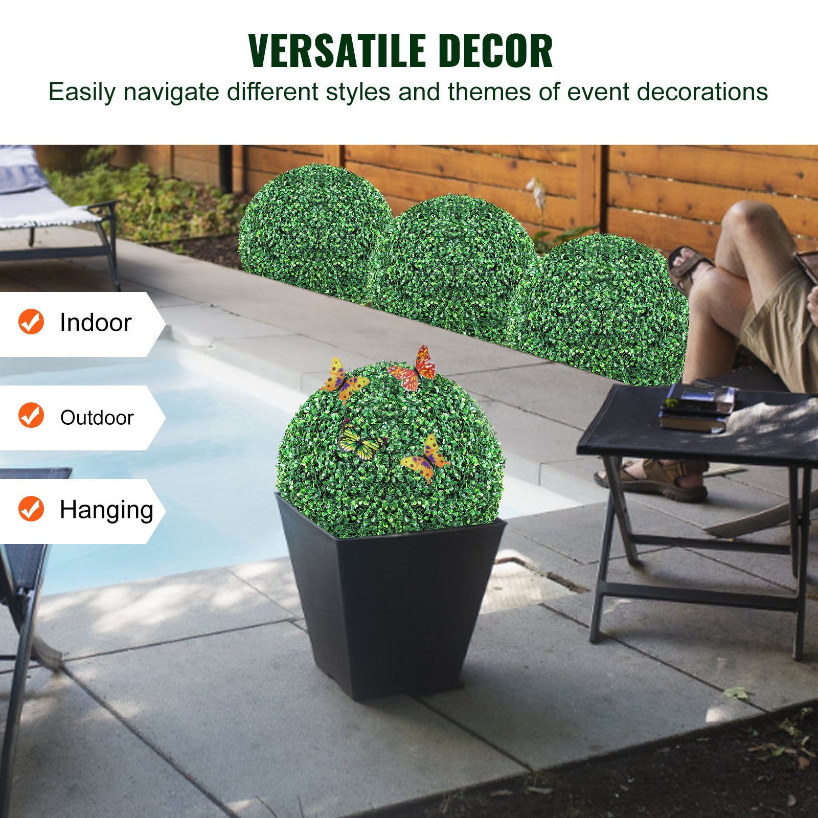 Artificial Topiaries Boxwood Trees, Ball Shape Faux Topiaries
