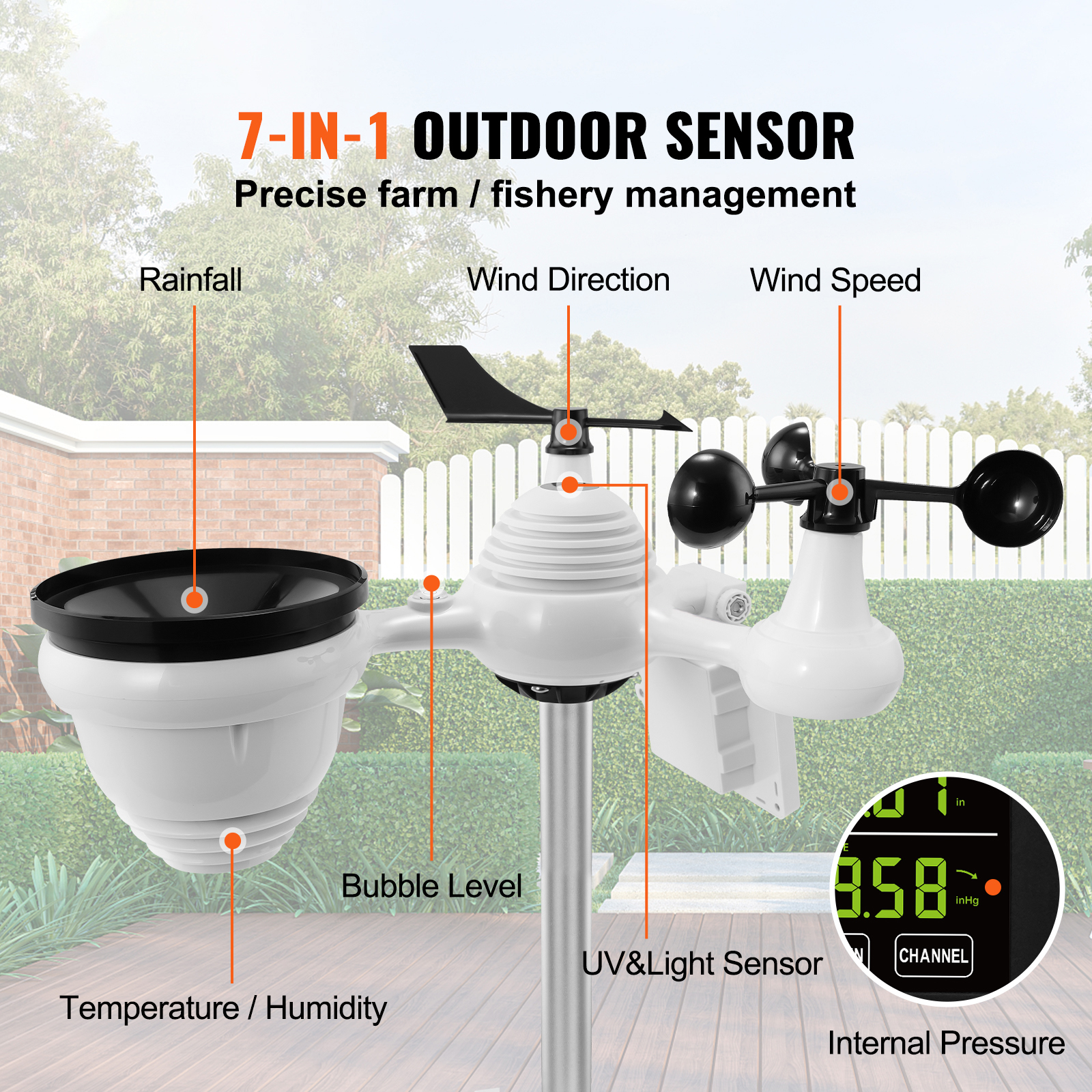 7in1 Wifi Weather Station, 7.5 In Color Display, Home Weather