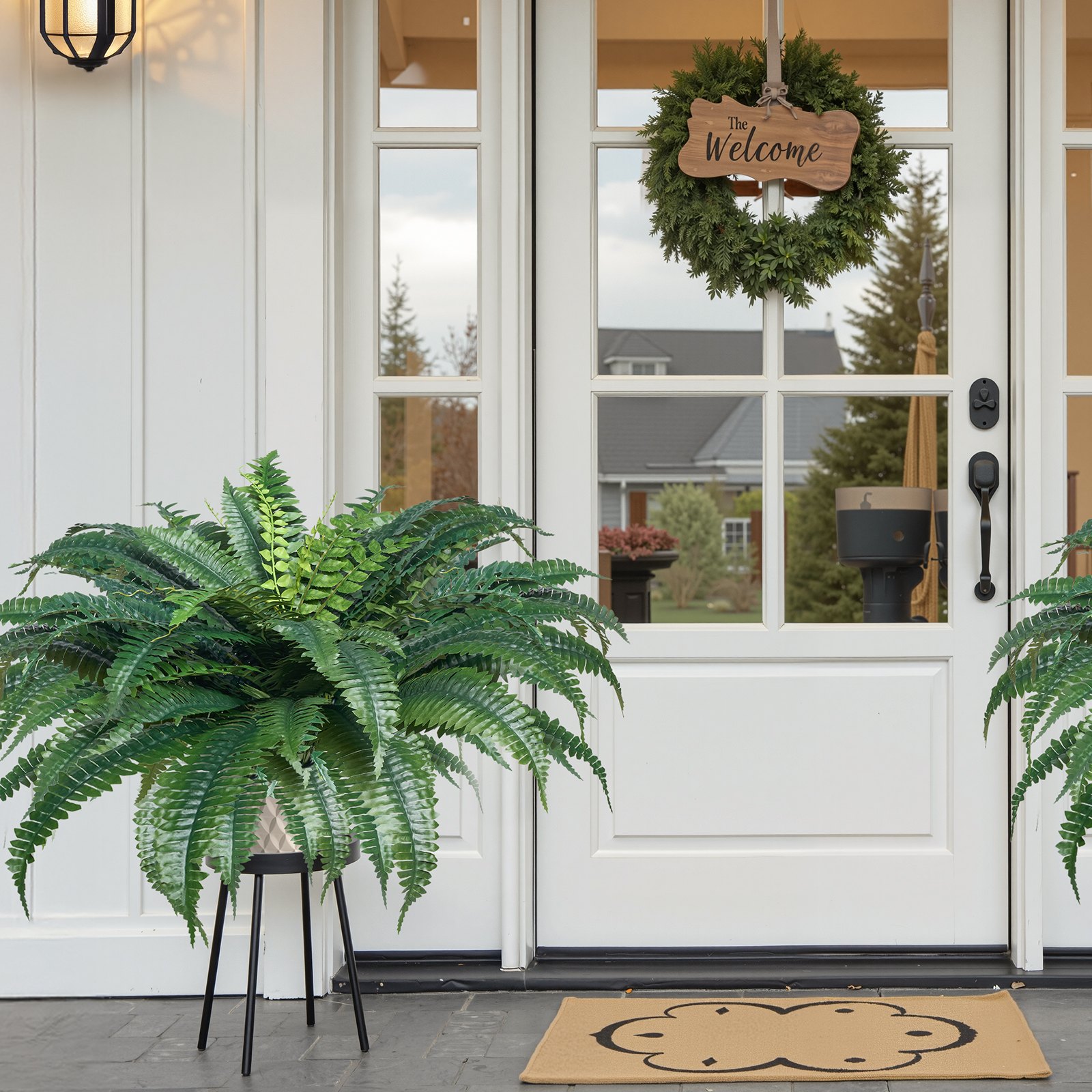 2 Pcs Artificial Boston Ferns Plastic Fern 50 Branches Indoor