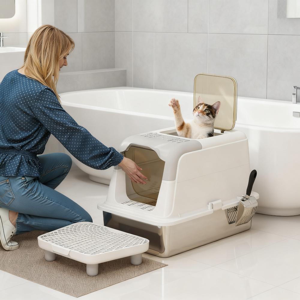 Cat Litter Box, Enclosed Cat Litter Box With Scoop, Deodorizer