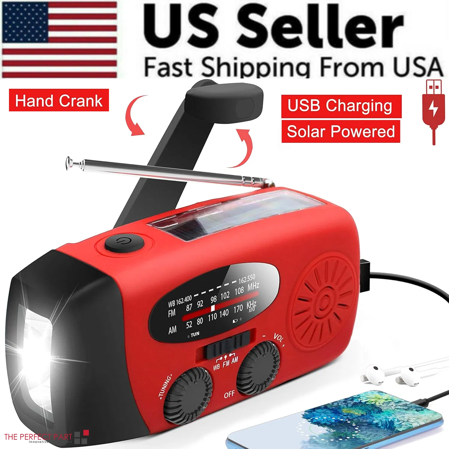 Emergency Radio Crank Solar Hand Weather Power Bank Charger