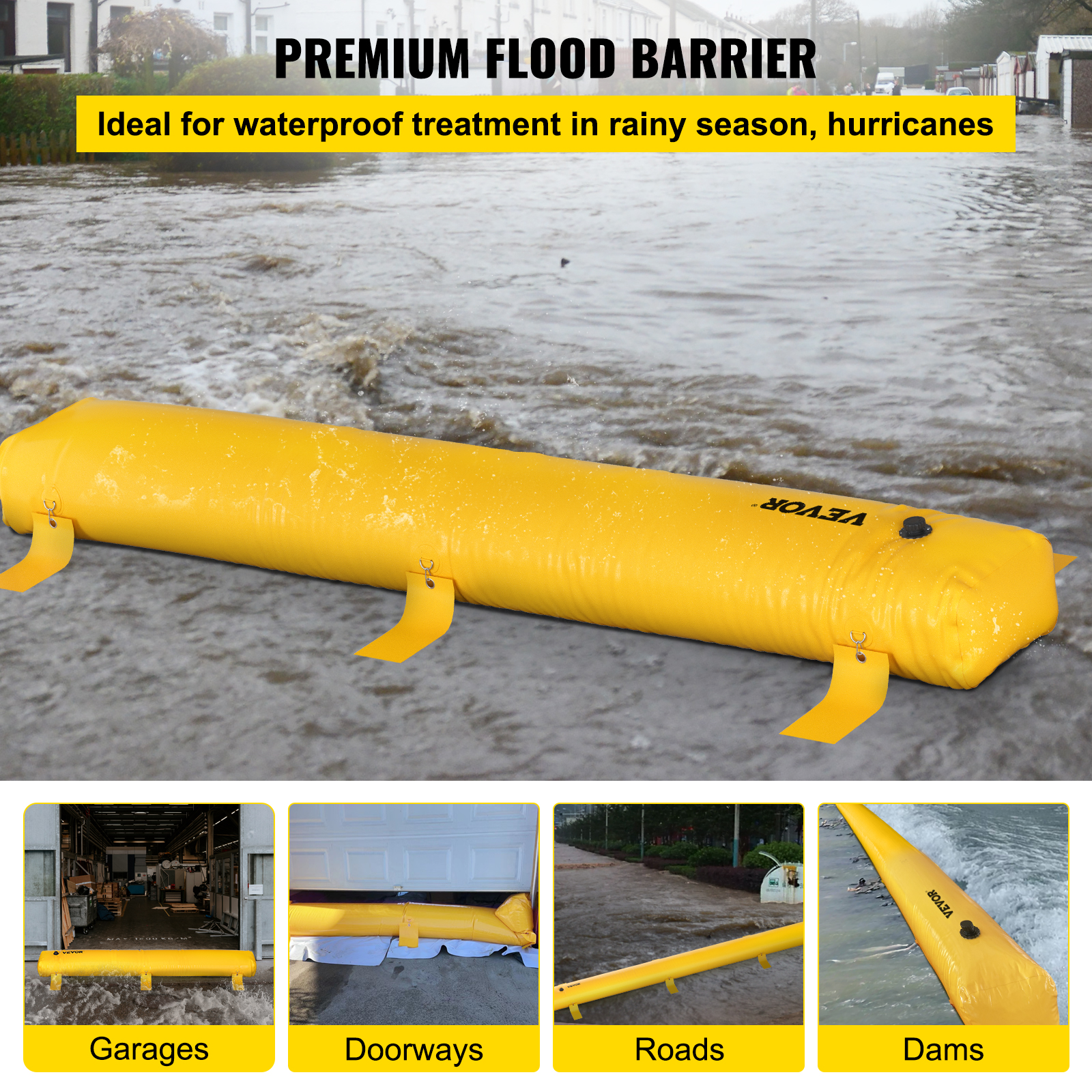 Flood Barrier, 12 Ft Length X 12 In Height Sandbag Alternative,