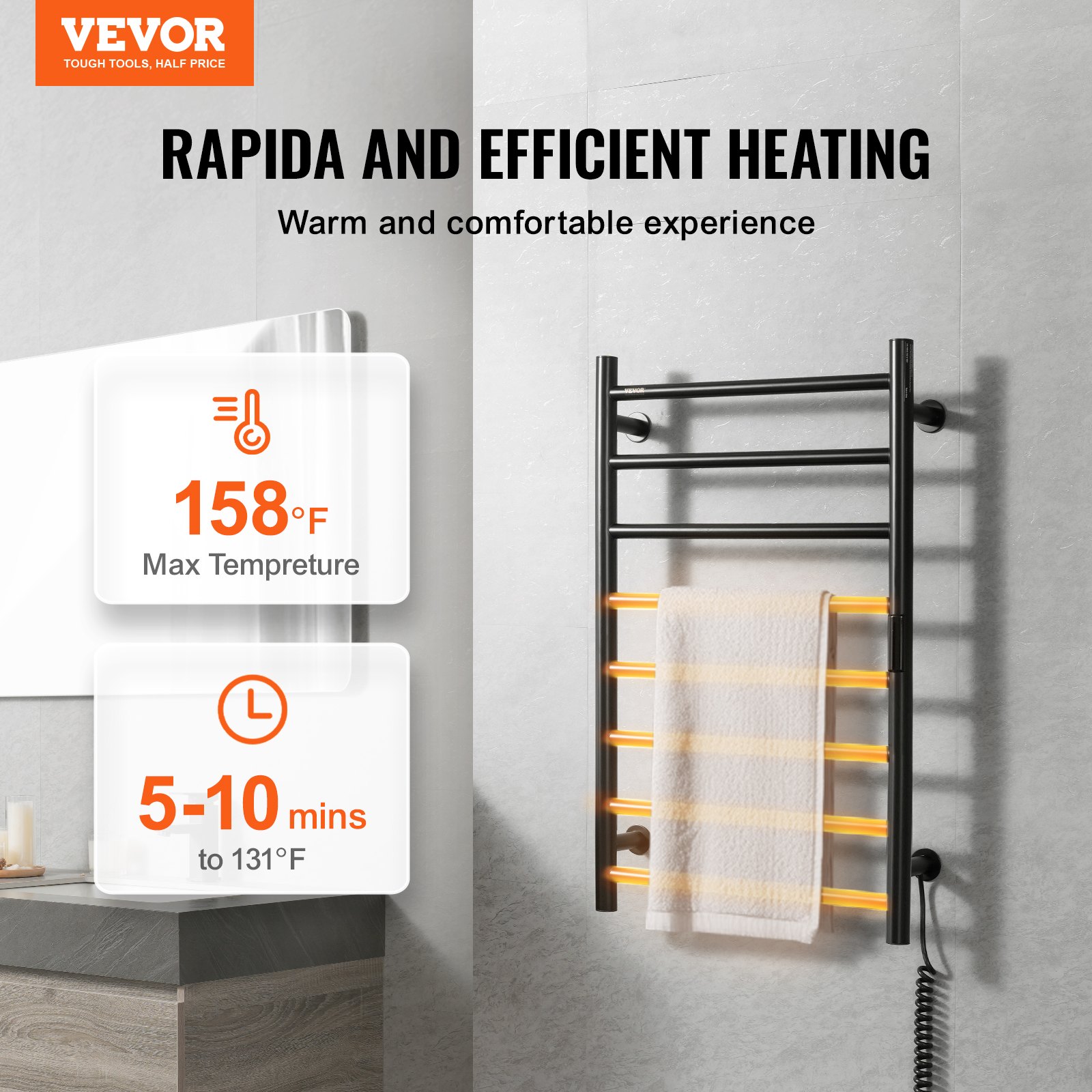 8 Bars Towel Warmer Rack Wall Mounted Heated Towel Rack For