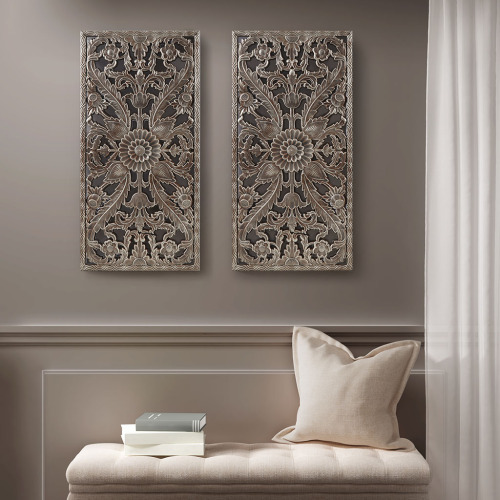 Distressed Carved Wood 2 Piece Wall Decor Set