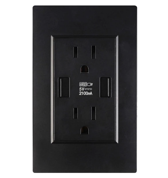 Dual Usb Wall Outlet Port 15a Power Socket Charger Ac