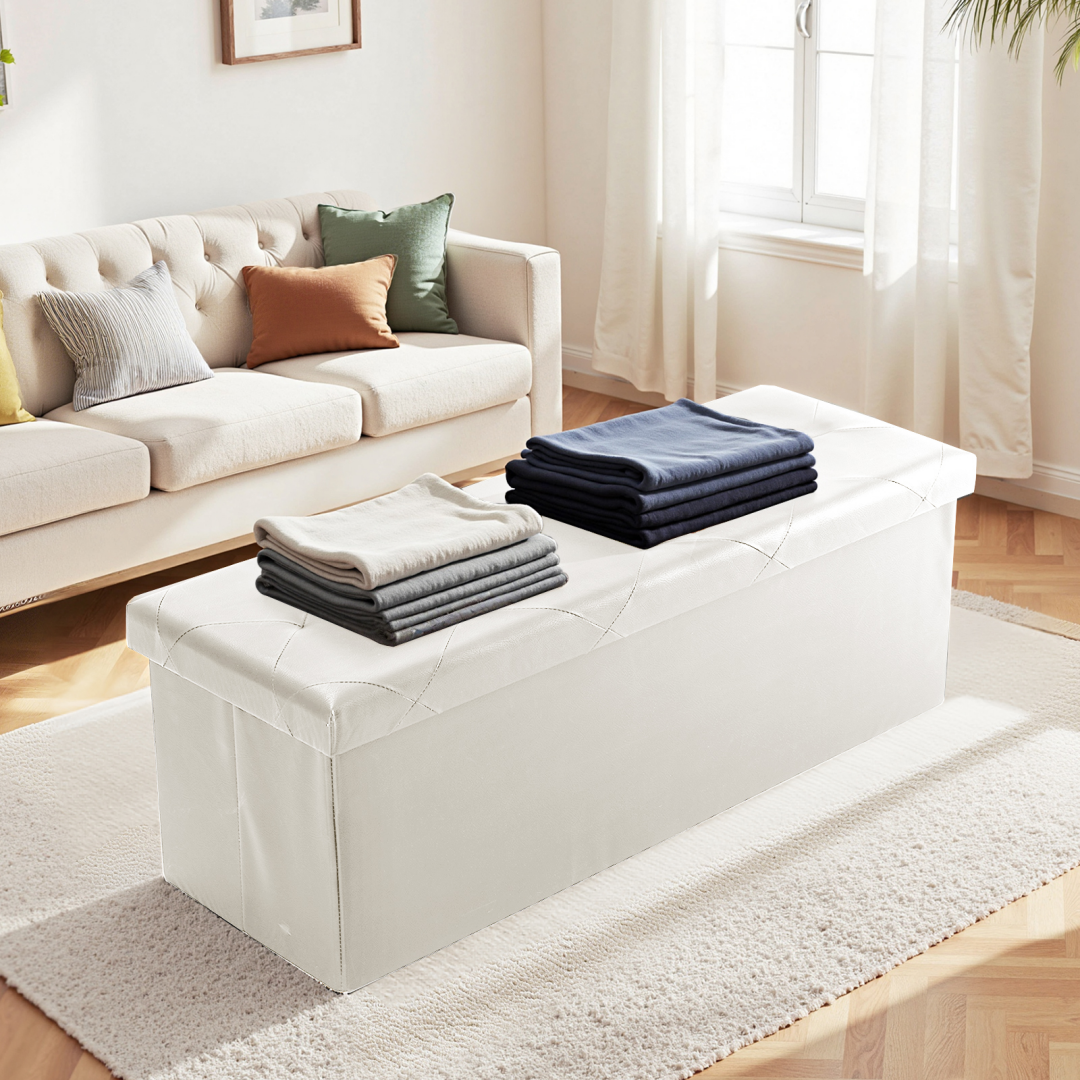 43 Inch Foldable Storage Bench, Made Of Pvc, With A Load