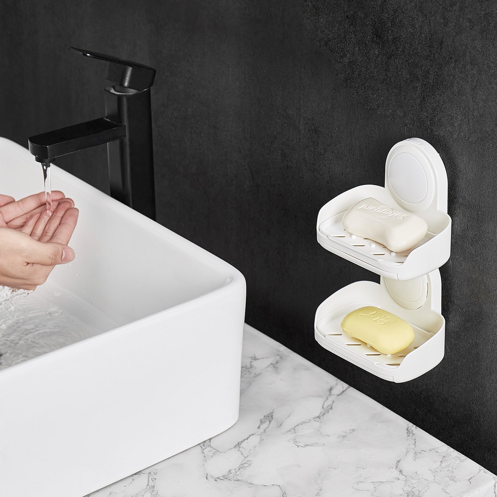 Suction Cup Soap Dish With Double Layer Holder With Drain Tray