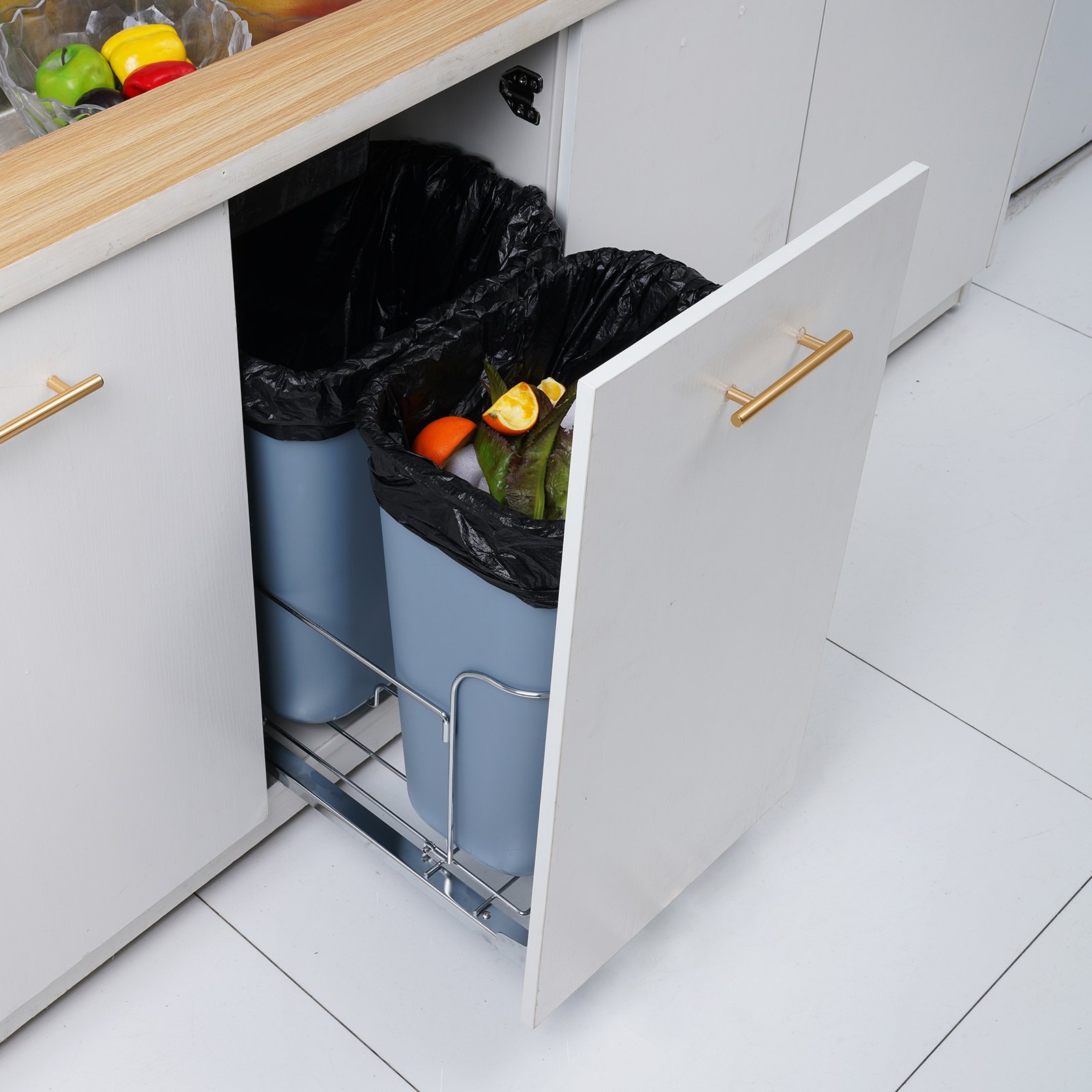 Pull Out Trash Can, 35lx2 Double Bins, Under Mount Kitchen