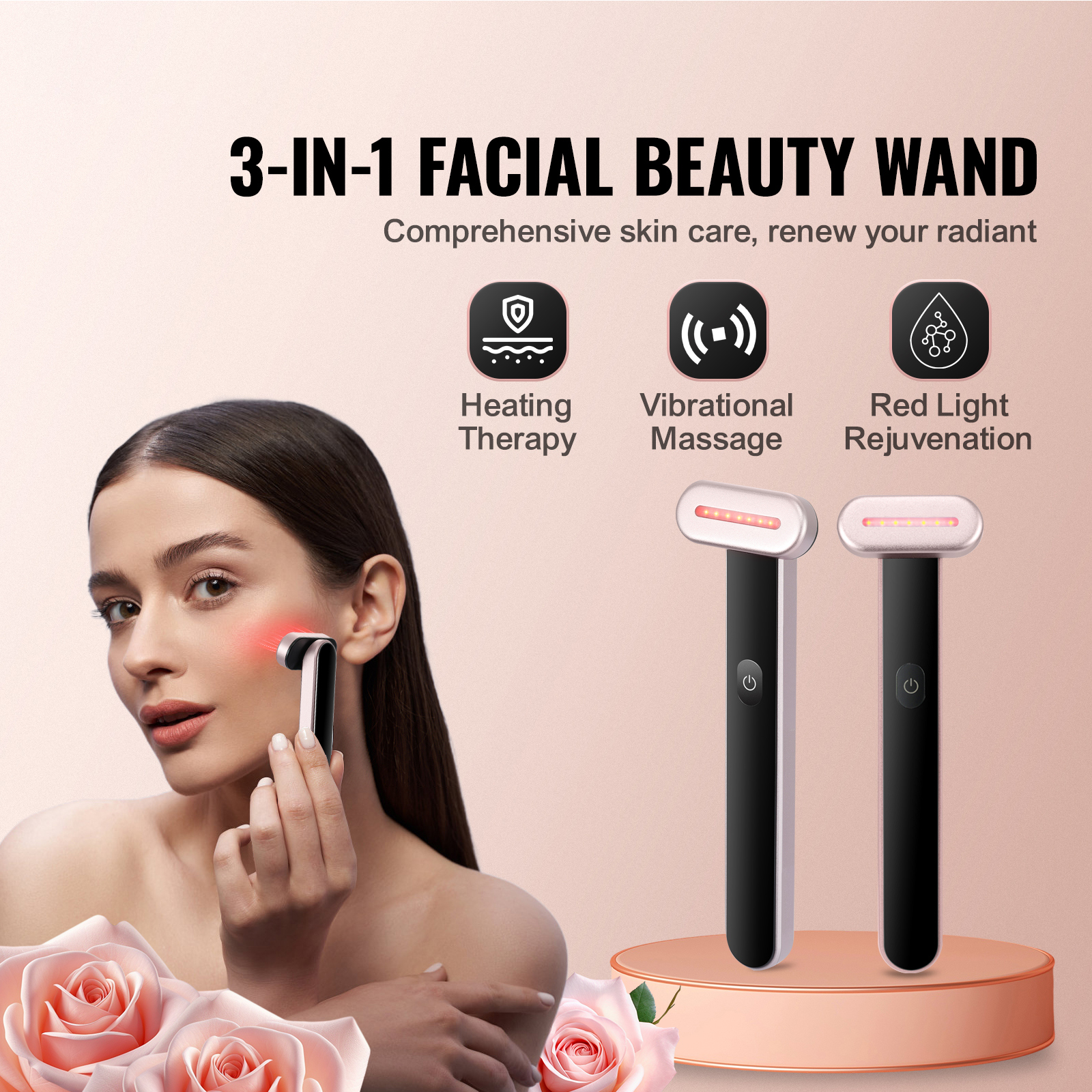 Red Light Therapy Wand For Face, 7color Led Facial Wand Red