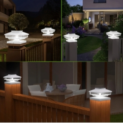 4 Pack Outdoor Solar Post Cap Lights Cold White Waterproof For