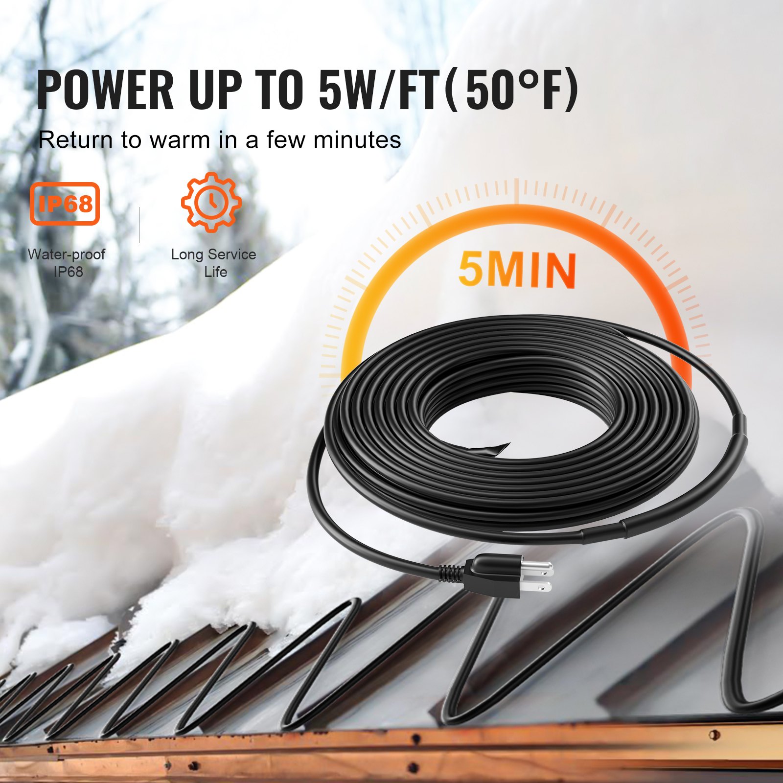 Self Regulating Pipe Heating Cable 12ft 5w Ft Heat Tape For