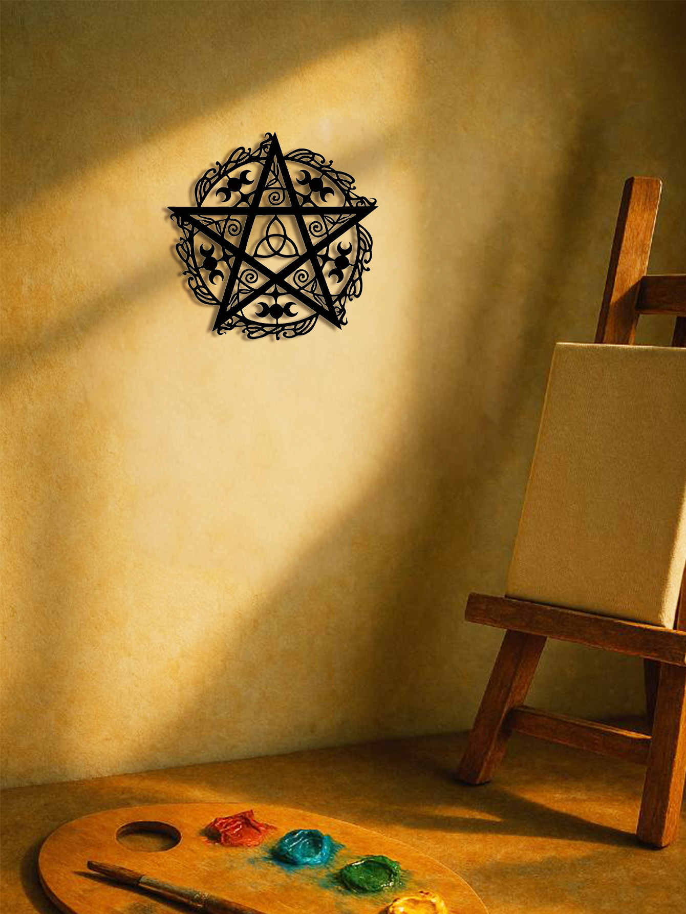Pentagram Triple Moon Iron Wall Art Unique Metal Decor