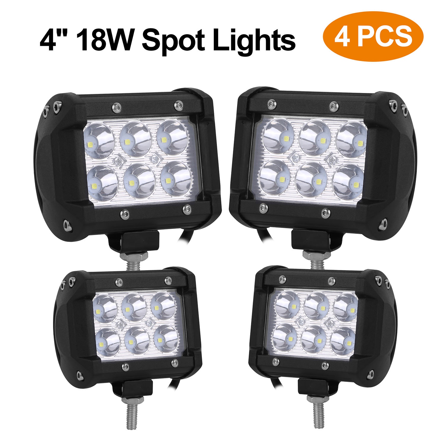 4 Pcs 4in 18w Driving Lamp Dual Row Led Waterproof Spot Light