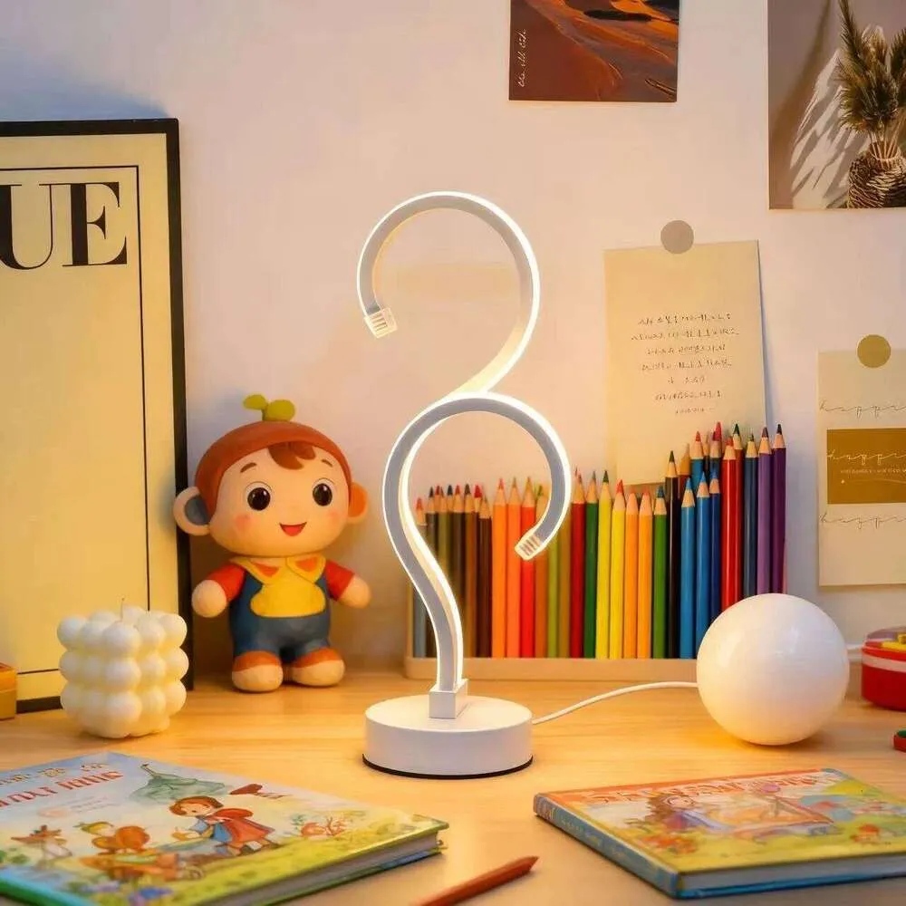 Creative Double Question Mark Elegant White Desktop Lamp, Usb