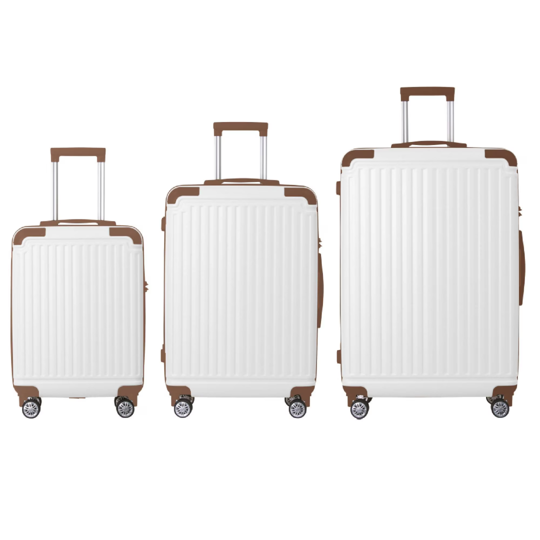 Brown 3 Piece Premium Abs Luggage Set 20, 24, And 28 Suitcases
