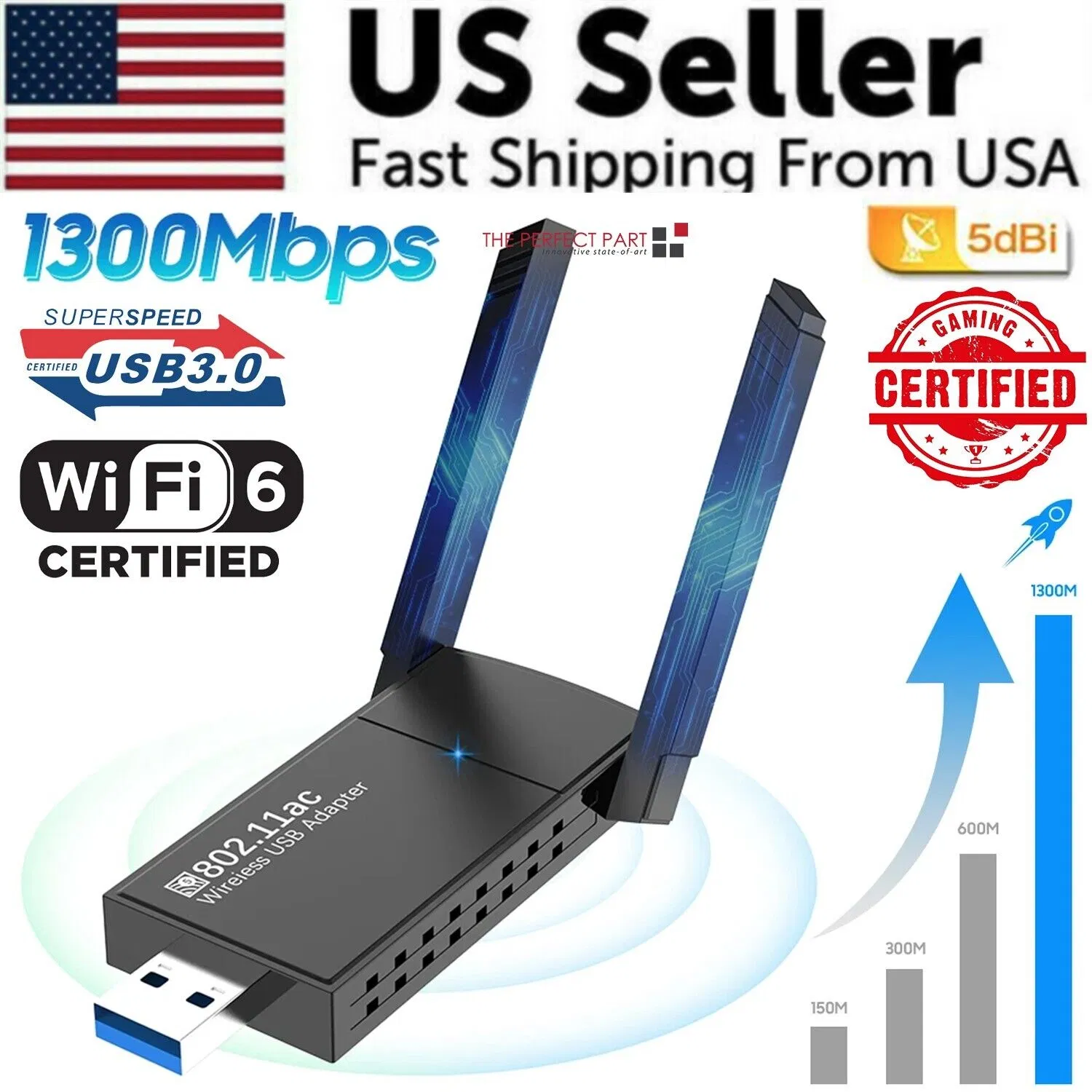 Usb 3.0 Wireless Wifi Adapter 1300mbps Long Range Dongle Dual