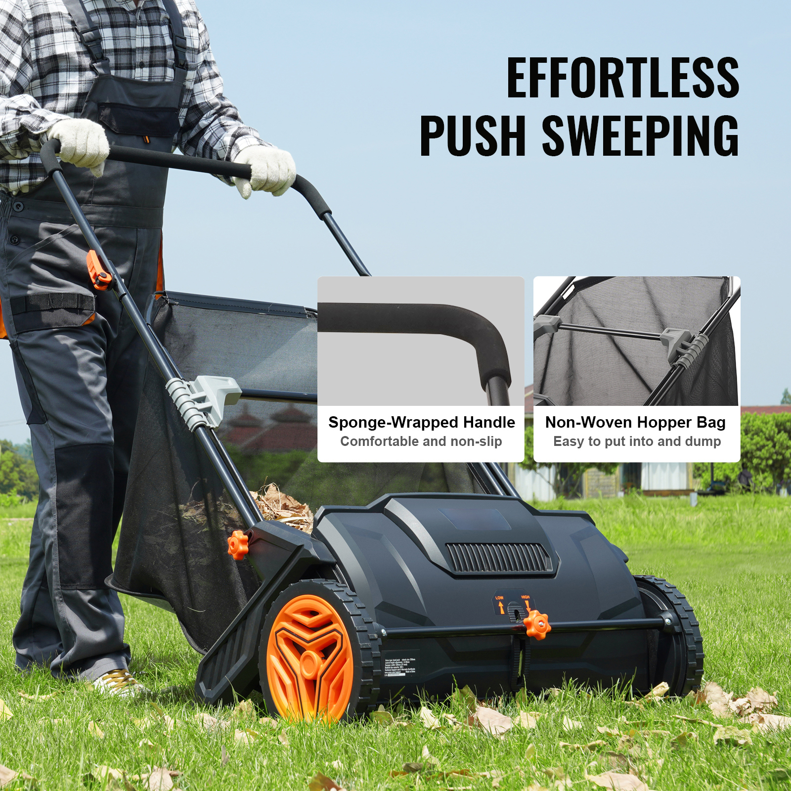 Push Lawn Sweeper, 21 Inch Leaf & Grass Collector, Strong