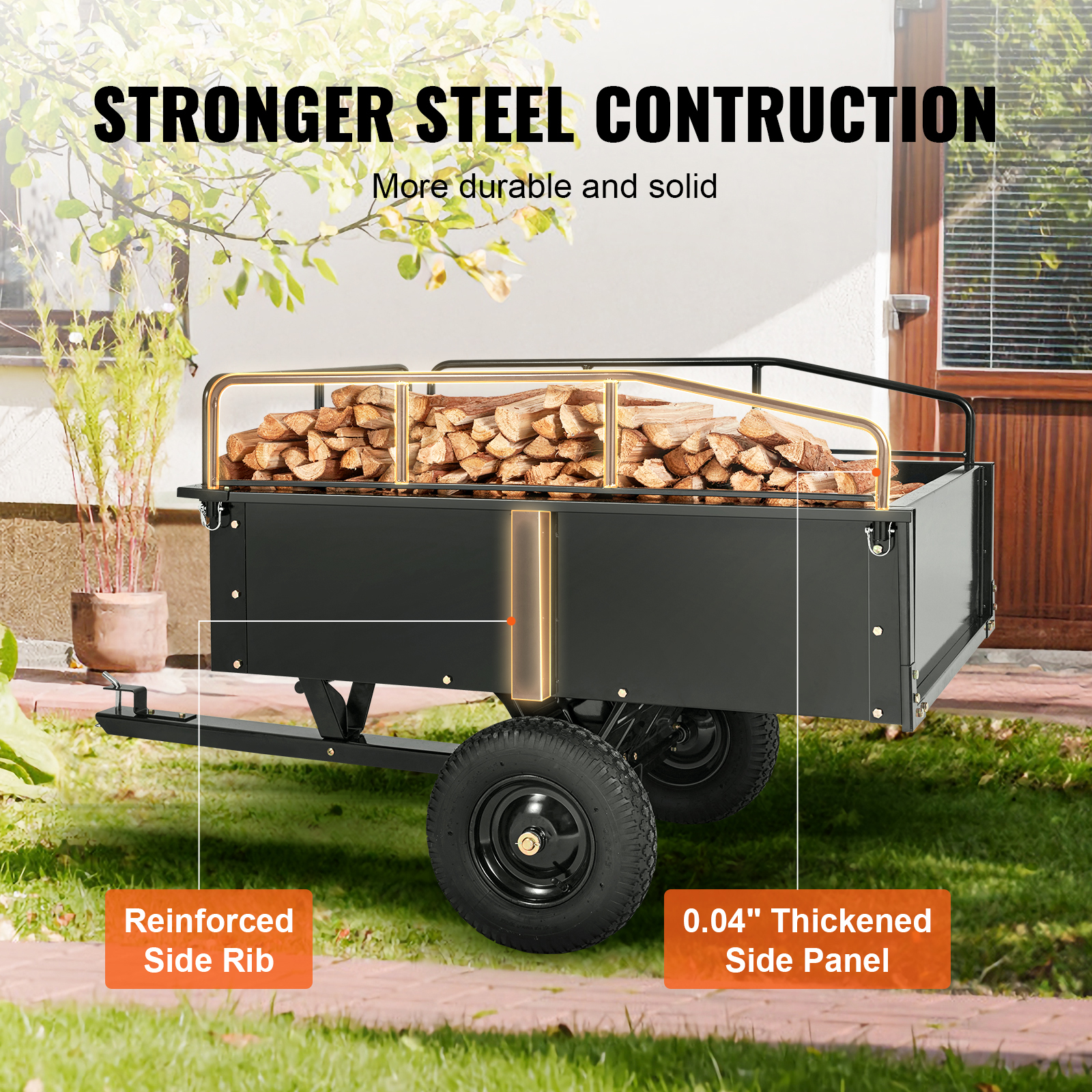 Heavy Duty Atv Trailer Steel Dump Cart, 750 Pound 15 Cubic
