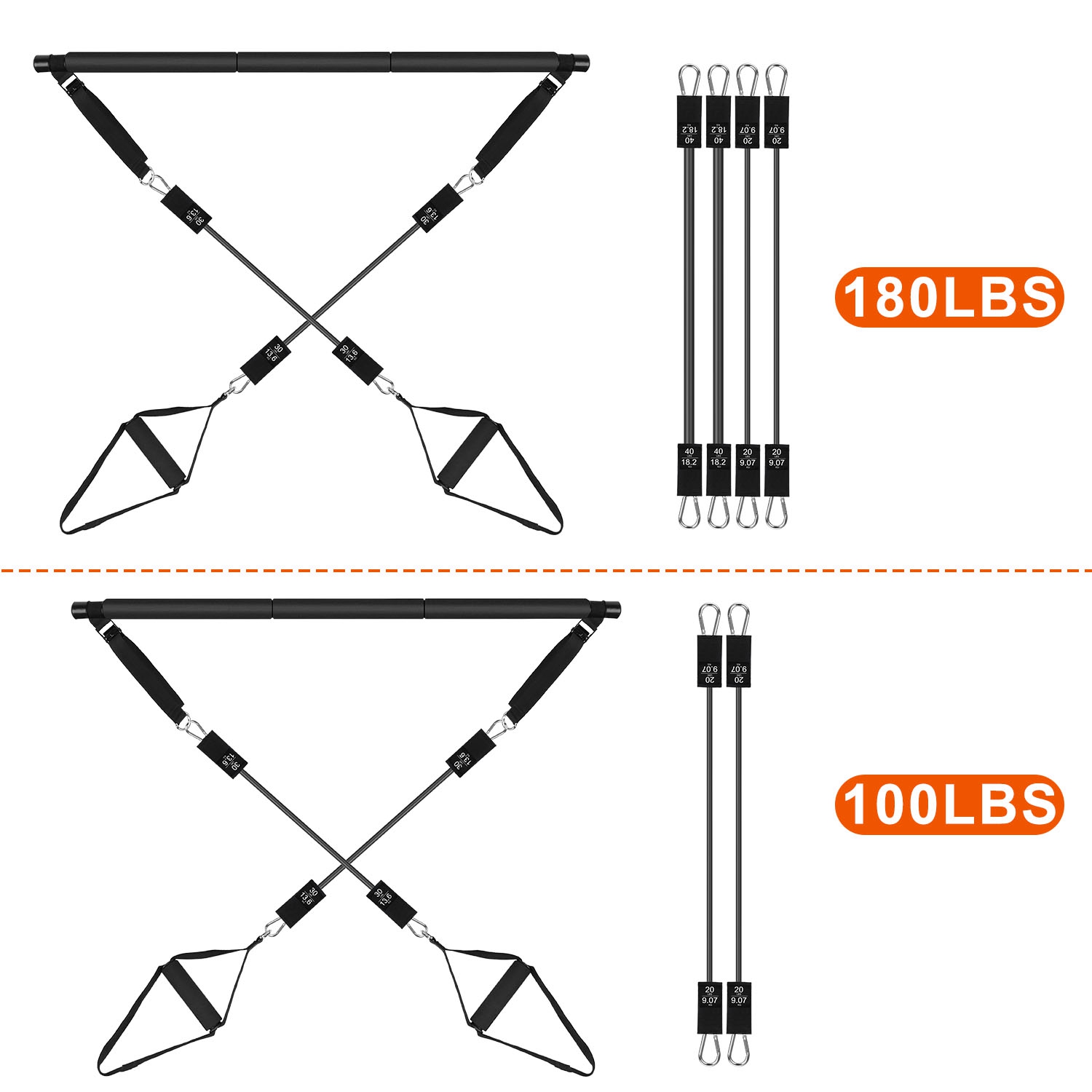 100lbs Or 180lbs Band Options Pilates Bar Kit Multifunctional